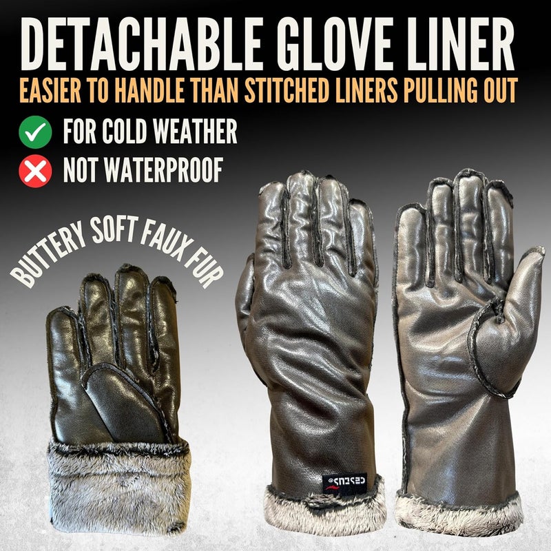 Cestus 5075, Winter Work Gloves for Cold Weather, Detachable Faux Fur Glove Liner Insulation, Impact Resistant Safety Gloves - Image 2